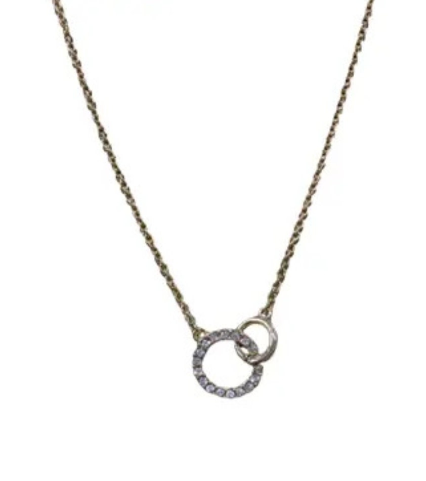 Gold 16"-18" Rhinestone Circle Necklace