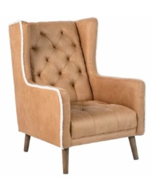 Lansing Accent Chair, Faux Leather with Sherling Welt, Grey/Camel", Available for local pick up