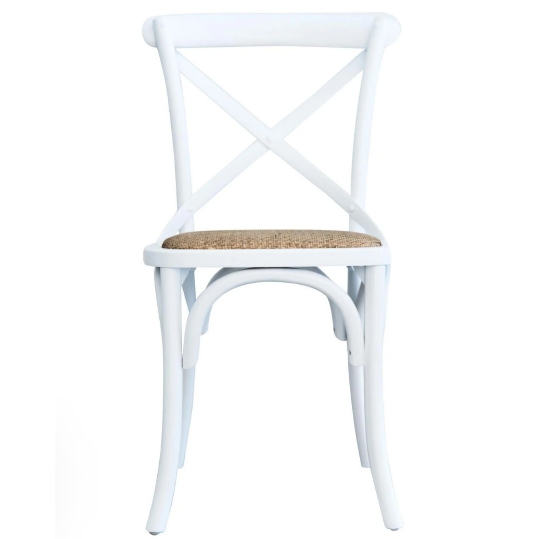 Xena Dining Chair, White, Rattan Seat, 19 x 21 x 35 Furniture Available for Local Delivery or Pick Up