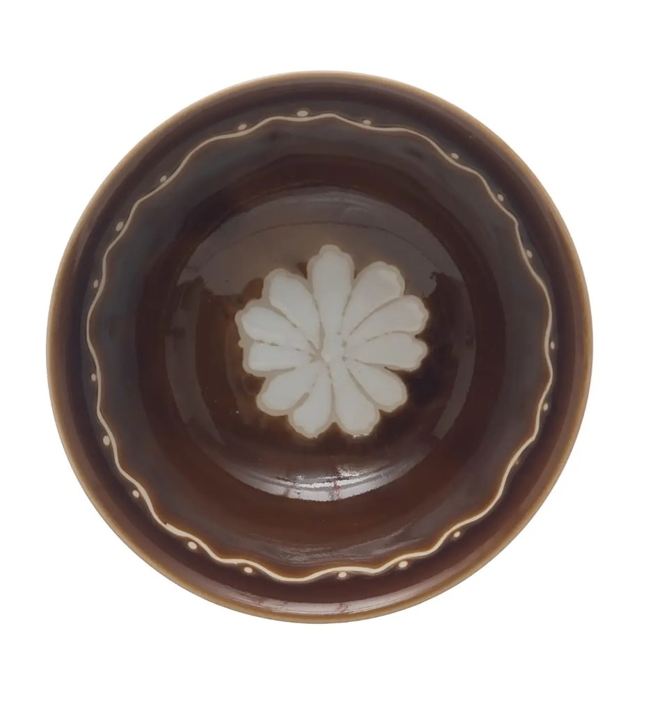 Hand-Painted Stoneware Bowl w/ Wax Relief Flower, 4.75" round