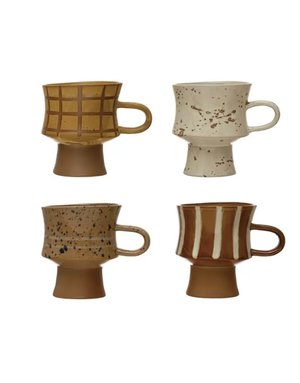 Pedestal Stoneware Mug, Assorted Brown & Cream, priced individually