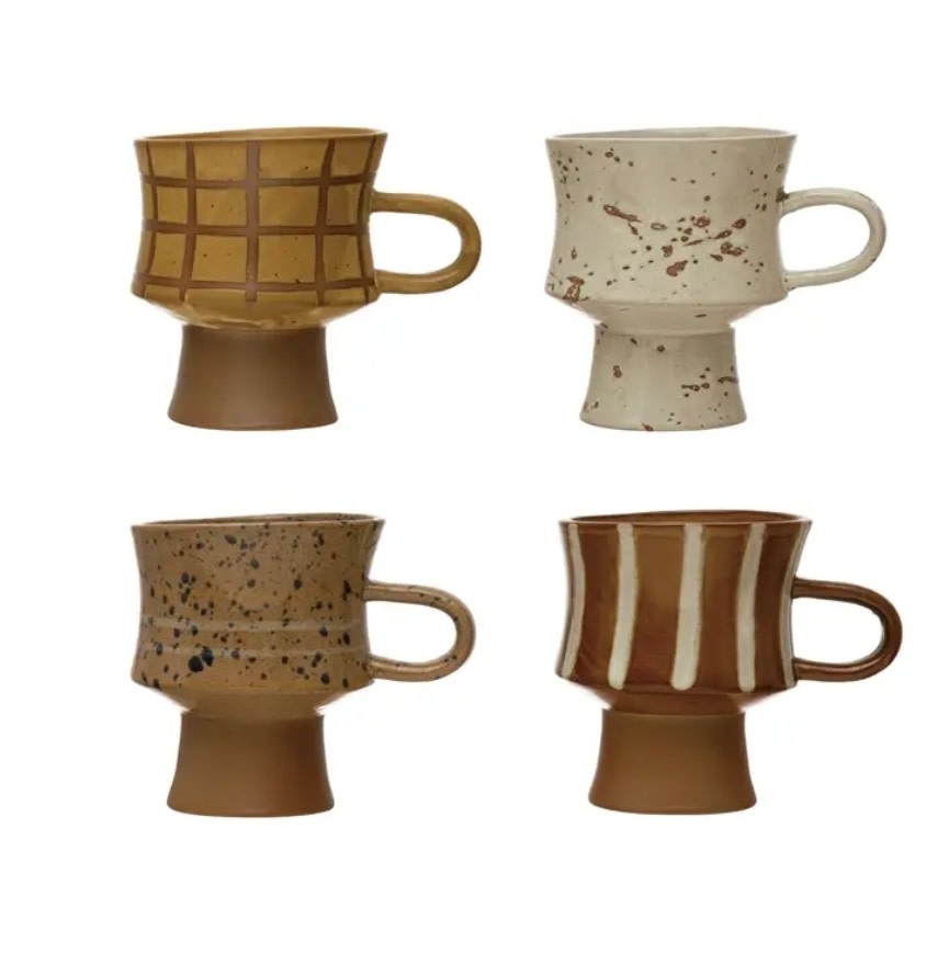 Pedestal Stoneware Mug, Assorted Brown & Cream, priced individually