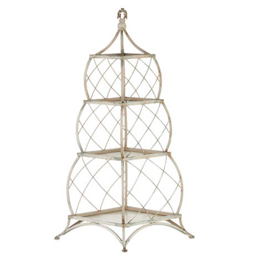 French Wire Tiered Shelf, Distressed White, Available for local pick up