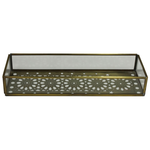 Amara Laser Cut Tray, Brass & Glass, Lrg, Available for local pick up