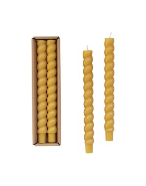Colorful Unscented Twisted Taper Candles In Box, Honey Color, Set of 2, 10"