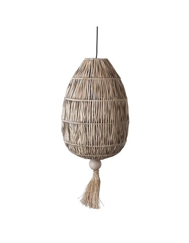 Hand-Woven Rattan Pendant Lamp w/ Wood Bead & Tassel, 4' Cord