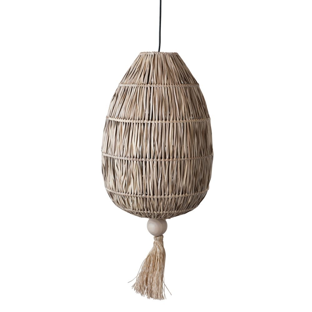Hand-Woven Rattan Pendant Lamp w/ Wood Bead & Tassel, 35 x 4' Cord, Available for Local Pick Up