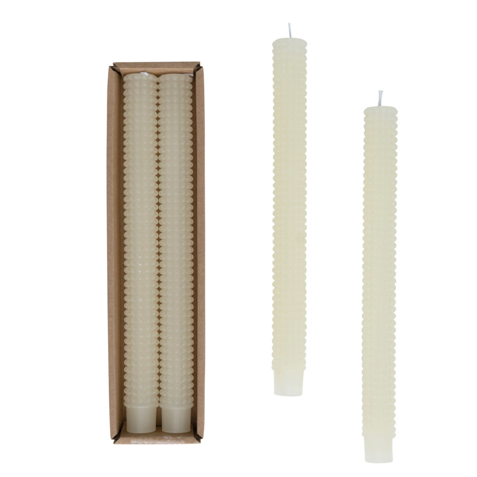 Hobnail Taper Candles, Unscented, Set of Two, Cream, 10 in.