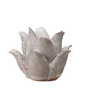 Handmade Terra-cotta Flower Tealight Holder, White