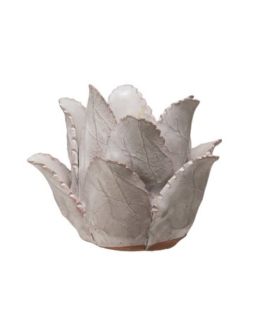 Handmade Terra-cotta Flower Tealight Holder, White