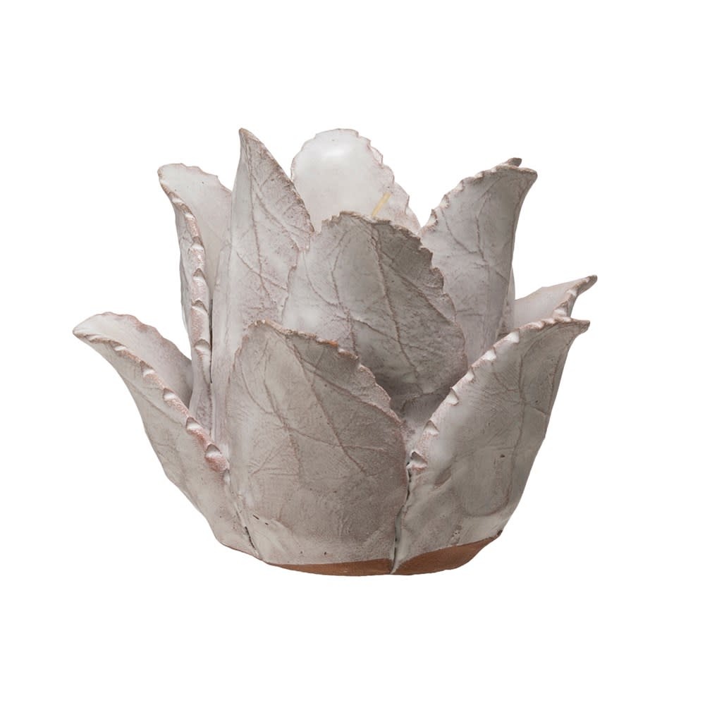 Handmade Terra-cotta Flower Tealight Holder, White