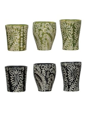 Stoneware Cup w/ Wax Relief Floral Pattern 7 oz.