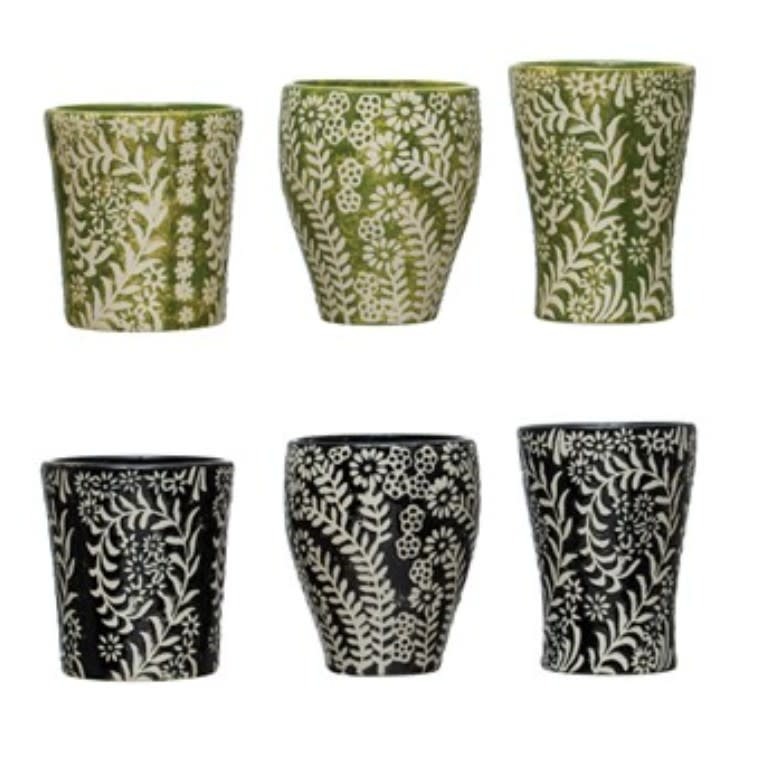 Stoneware Cup w/ Wax Relief Floral Pattern 7 oz.