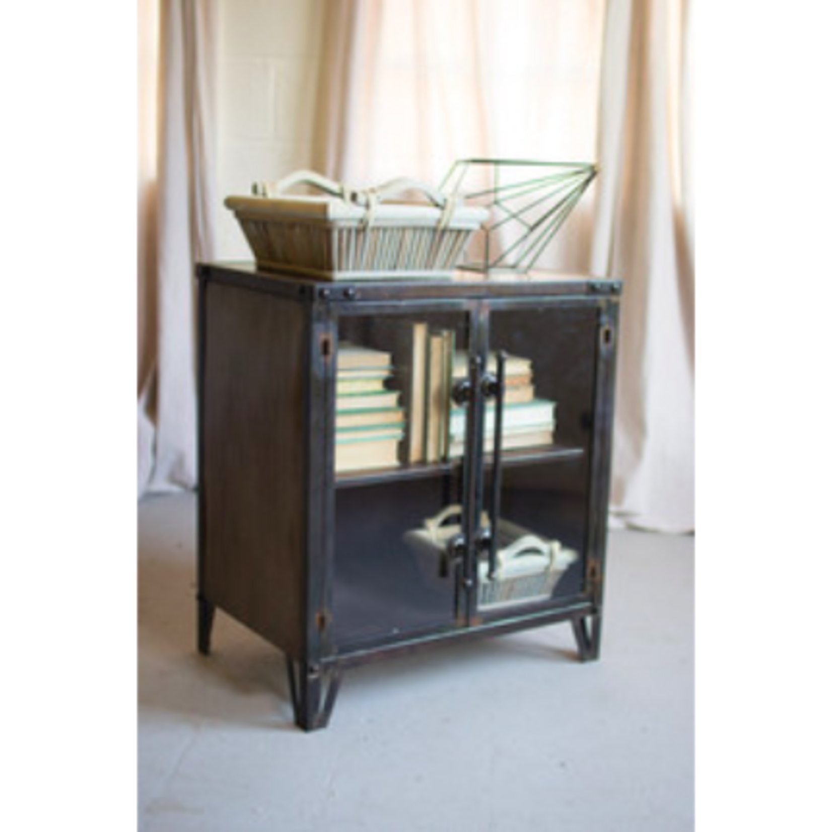 Metal Cabinet w/ Two Glass Doors, 25x17x30