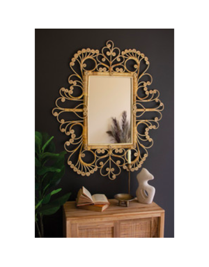 Ornate Rattan Framed Mirror, 36x44", Available for local pick up only