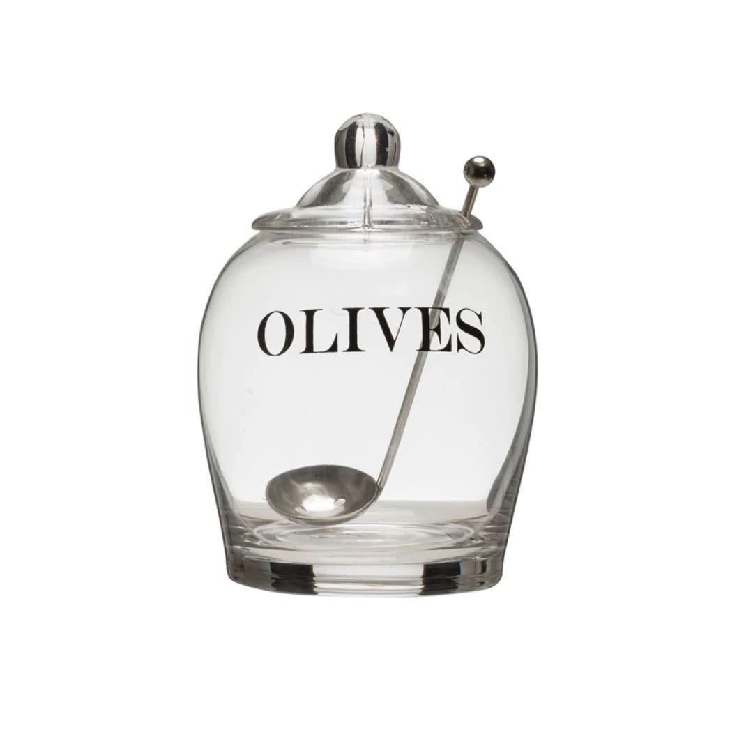 Glass Jar "Olives" w/ Stainless Steel Slotted Spoon