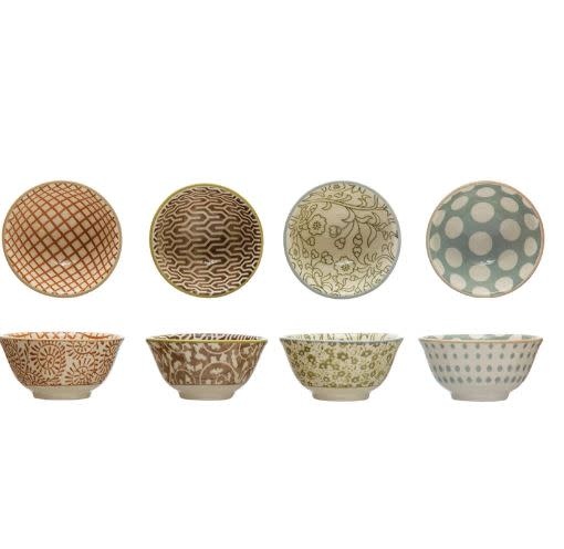 Stoneware Pinch Pot w/ Pattern, Multi Color, 4 Styles