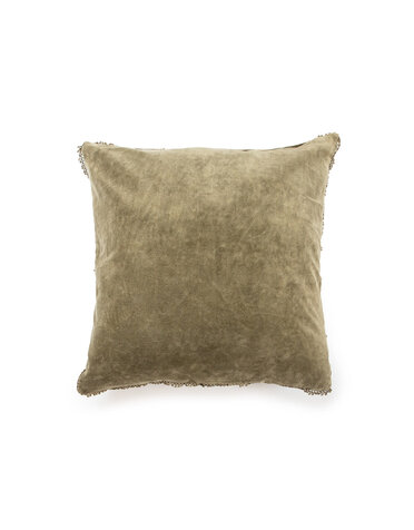 Moss Velvet Pillow with Poms - 22x22"