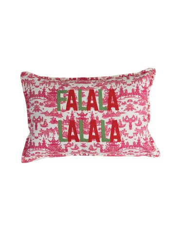 "FALALALALA" Cotton Lumbar Pillow, 24x16"