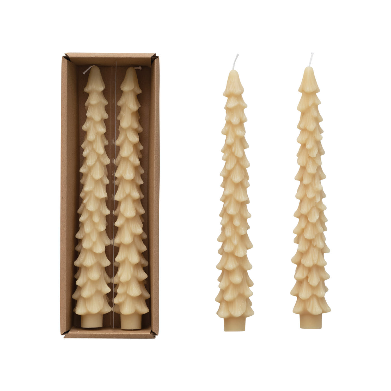 Unscented Tree Shaped Taper Candles, Cream, 10"