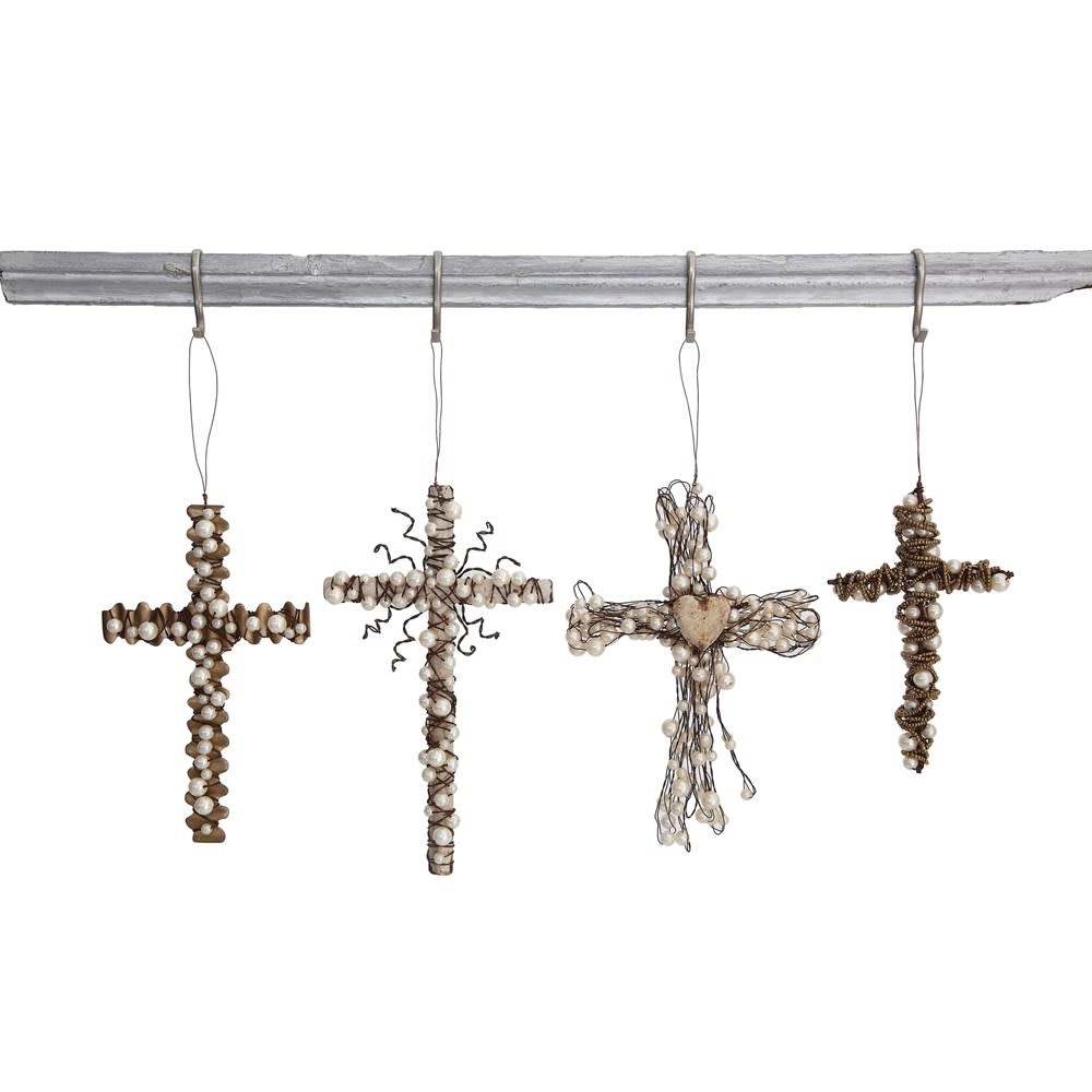 Wire Cross with Beads Ornament, Assorted