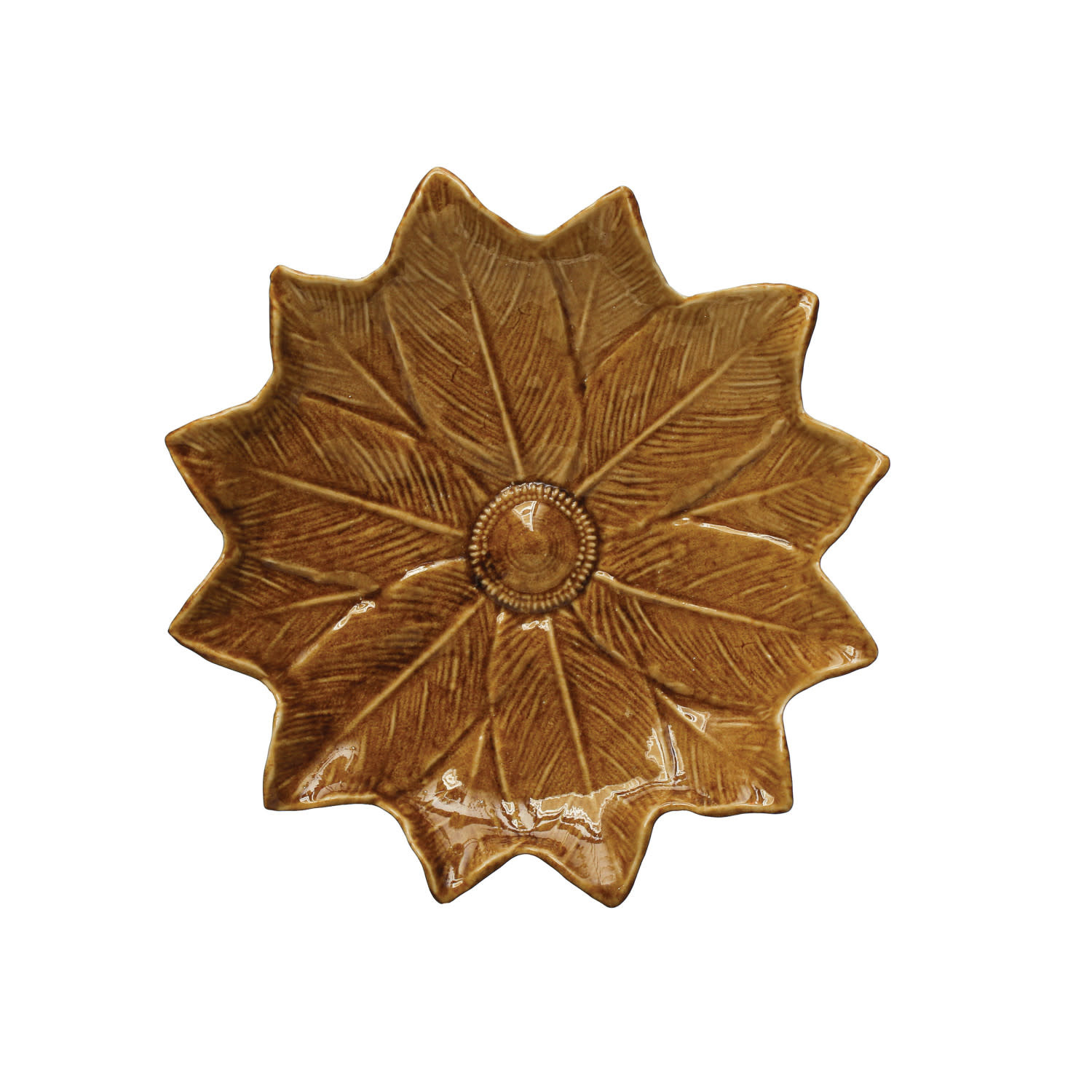 Round Stoneware Flower Plate, Brown