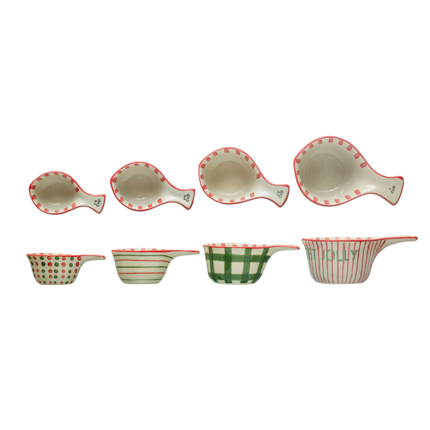Hand-Painted Holiday Stoneware Measuring Cups w/ Patterns
