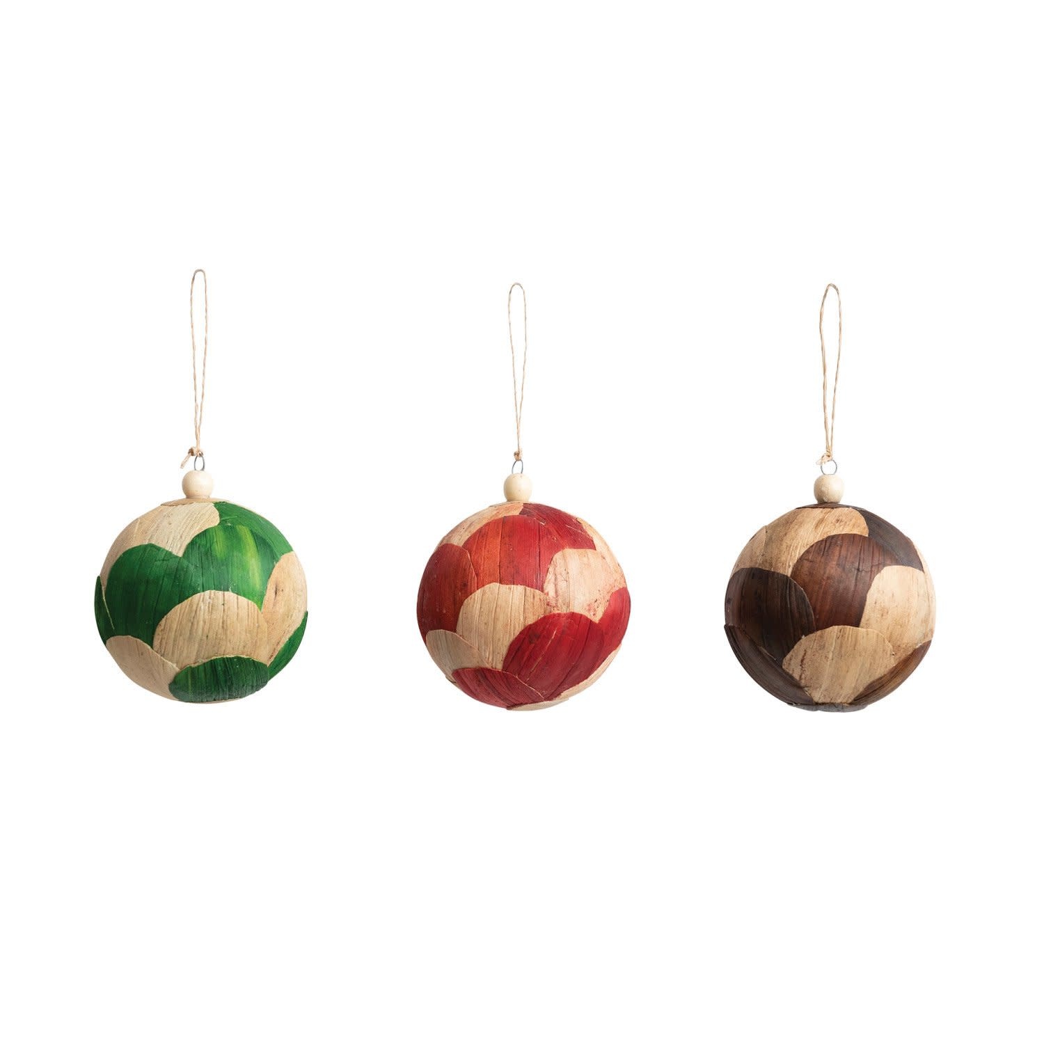 Round Lily Leaf Ball Ornament w/ Wood Bead, Brown