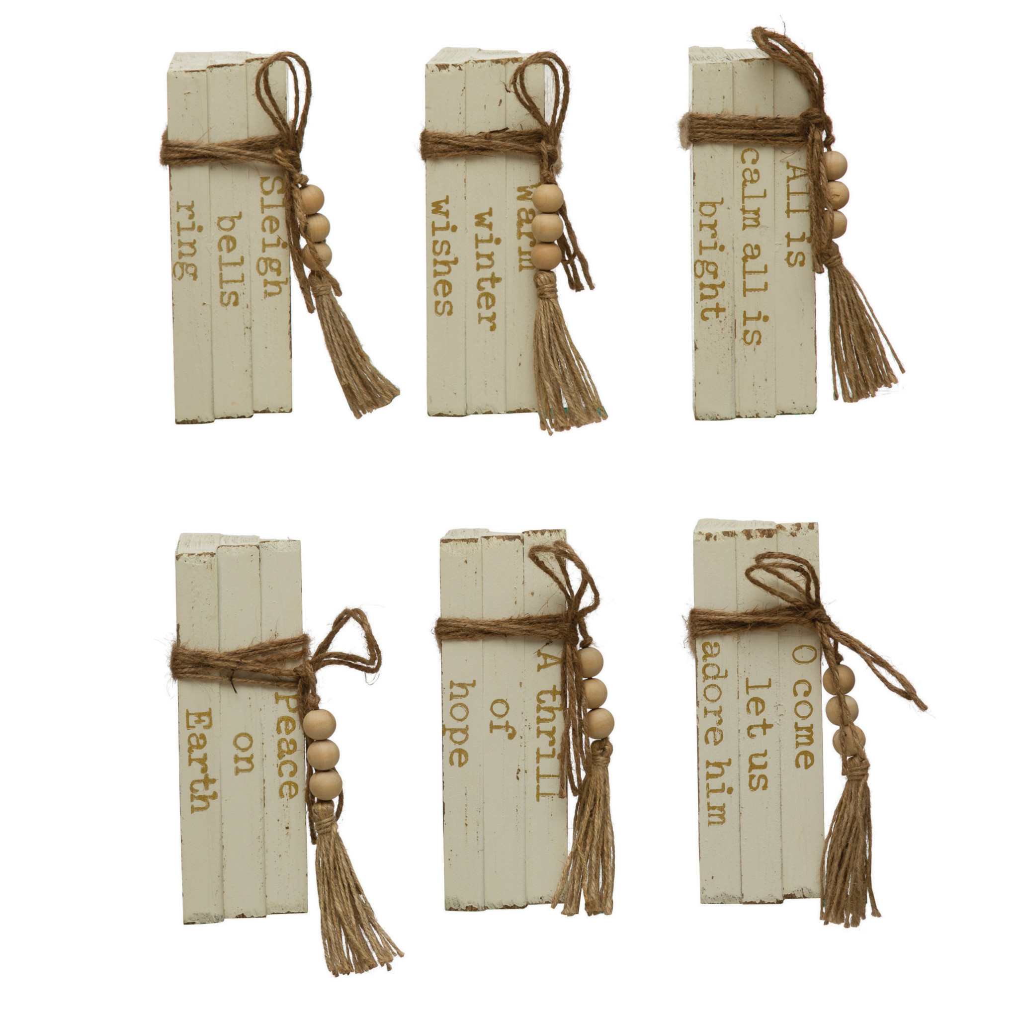 Assorted Wood Block Faux Books w/ Holiday Saying, Priced Individually
