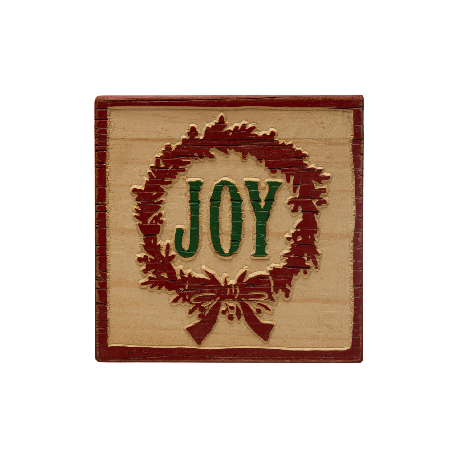 "Joy" Square Engraved Fir Wood & Pine Wood Wall Decor