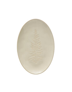 Oval Debossed Stoneware Platter with Tree Design, 12"x 8"