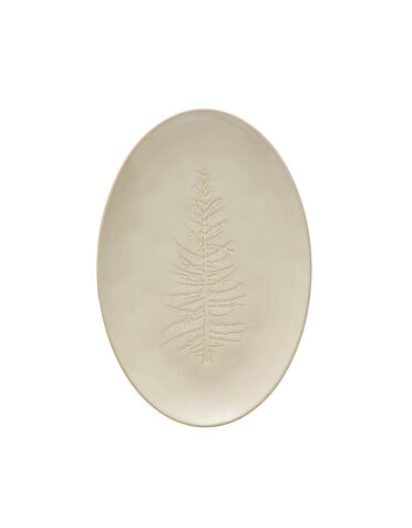 Oval Debossed Stoneware Platter with Tree Design, 12"x 8"