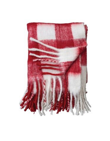 Woven Acrylic Throw w/ Fringe, Red & White Plaid, 60 X 50 in.