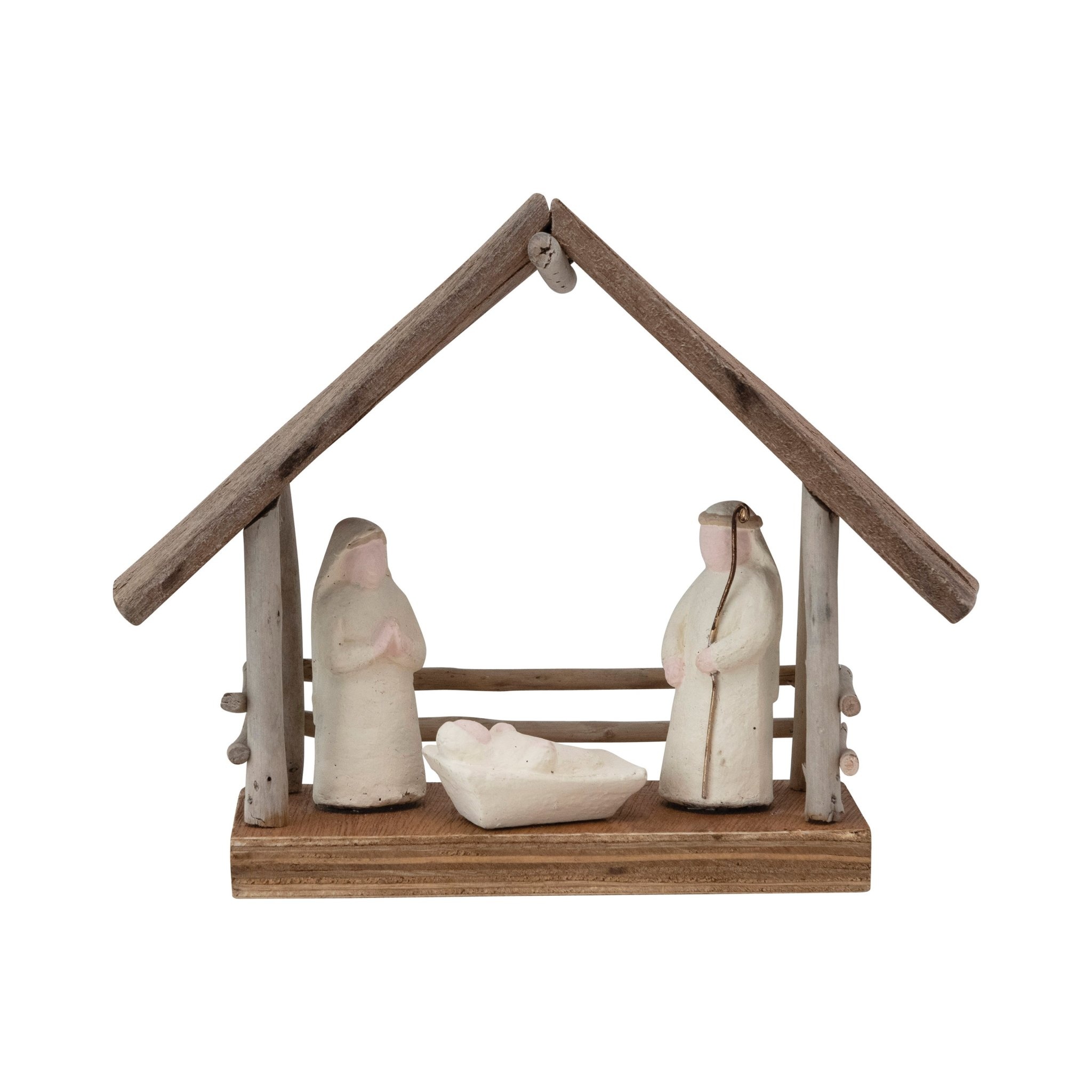 Handmade Driftwood & Paper Mache Nativity, 8"x 7"