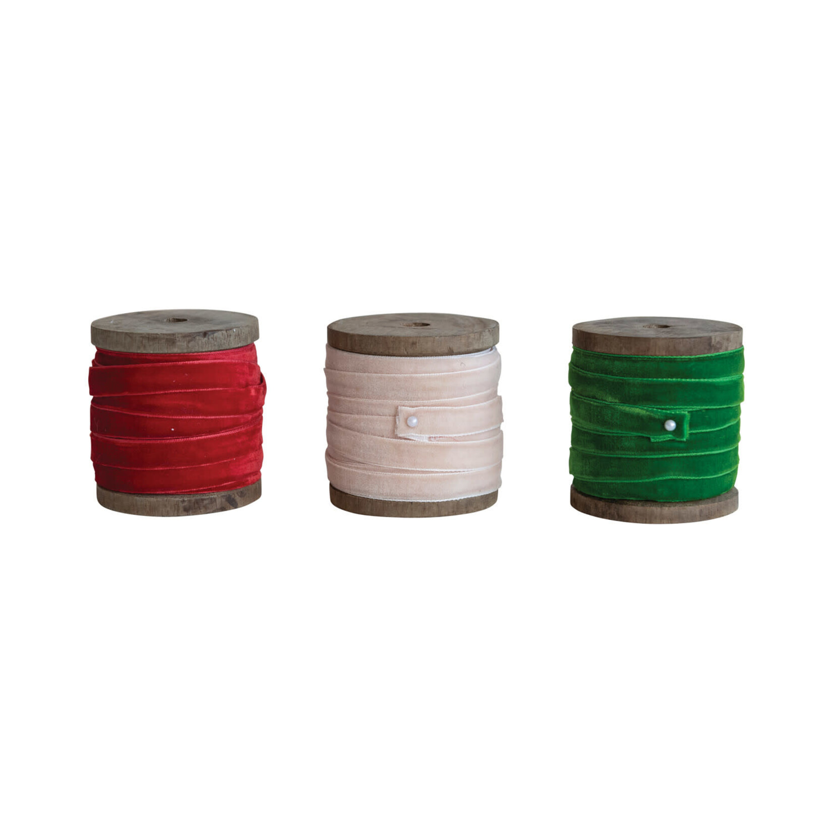 Velvet Ribbon on Wood Spool, White, 10 yds
