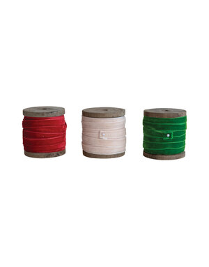 Velvet Ribbon on Wood Spool, Red, 10 yds
