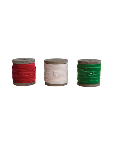 Velvet Ribbon on Wood Spool, Red, 10 yds