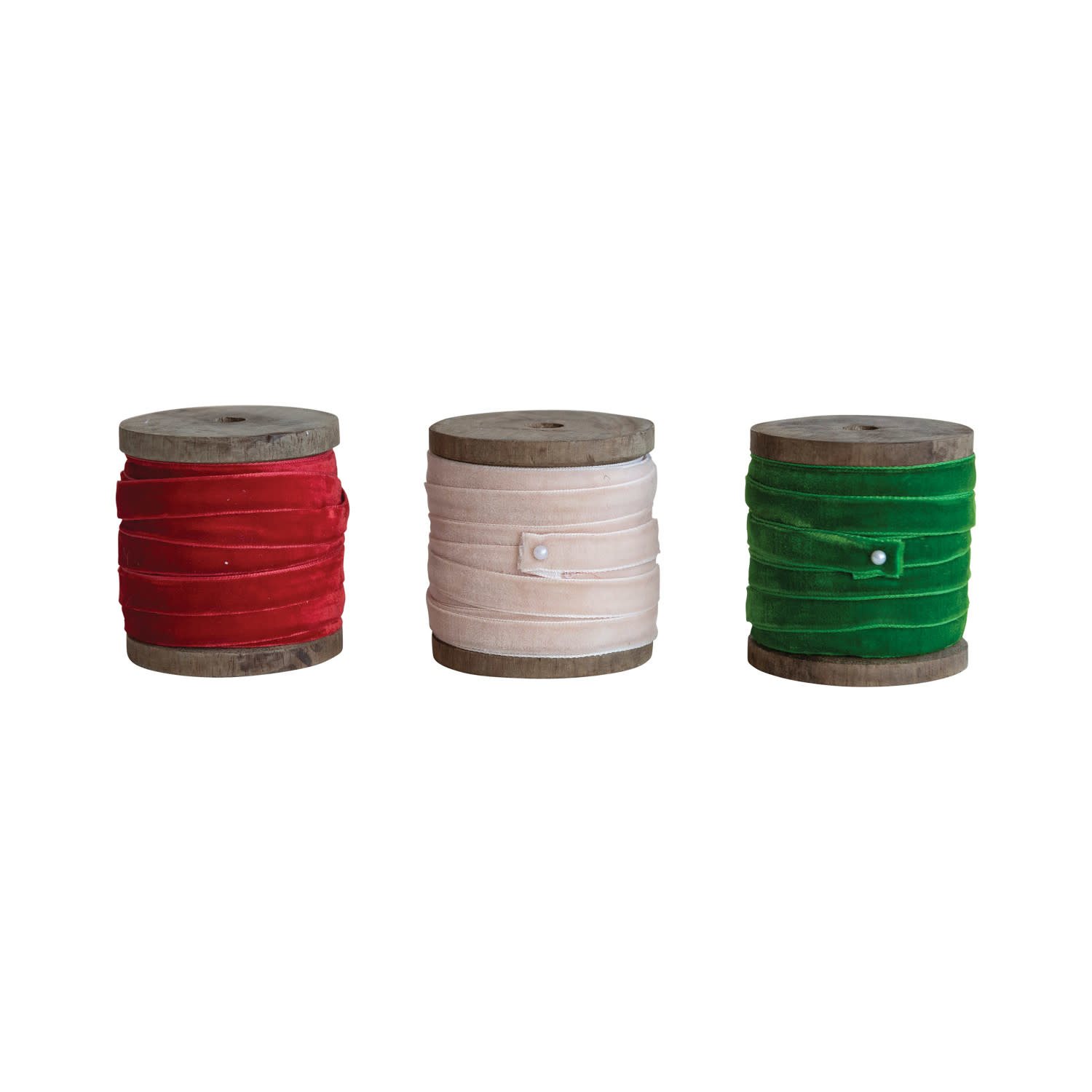 Velvet Ribbon on Wood Spool, Red, 10 yds