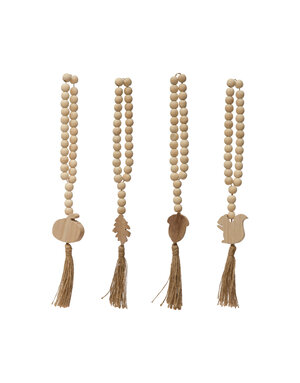 Assorted Paulownia Wood Beads w/ Fall Icon & Jute Tassel, Priced Individually