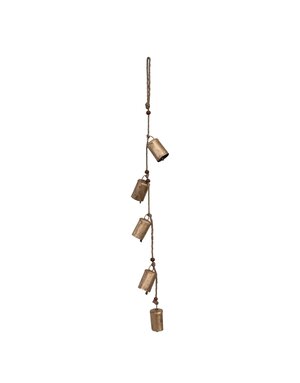 Hanging Metal Bells w/ Wood Beads on Jute Rope, 28"