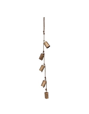 Hanging Metal Bells w/ Wood Beads on Jute Rope, 28"