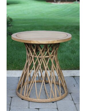 Teak & Wicker Round Side Table, 21.5 X 21.5 X 22, Furniture Available for Local Delivery or Pick Up