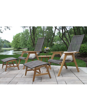 Teak & Natural Wicker Basket Lounge Chair w/ Pillow and Ottoman Set, Furniture Available for Local Delivery or Pick Up