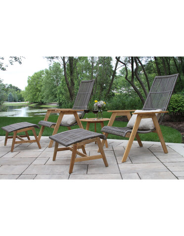 Teak & Natural Wicker Basket Lounge Chair w/ Pillow and Ottoman Set, Available for local pick up