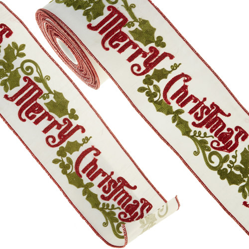 Merry Christmas Wired Ribbon, 30'