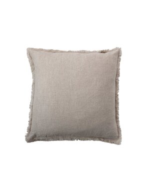 Square Stonewashed Linen Pillow w/ Fringe, Natural, 20"