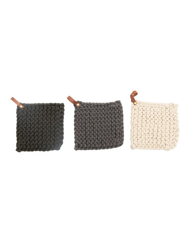 Assorted Hand Crocheted Cotton Pot Holder w/ Leather Loops