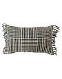 Cotton Plannel Lumbar Pillow w/ Gingham Pattern & Fringe, 20x12"