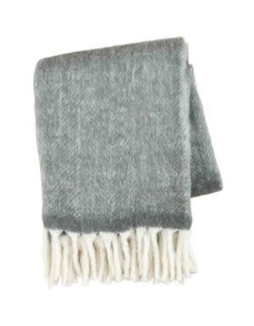 Acrylic Herringbone Blanket w/ Tassel Trim, Charcoal