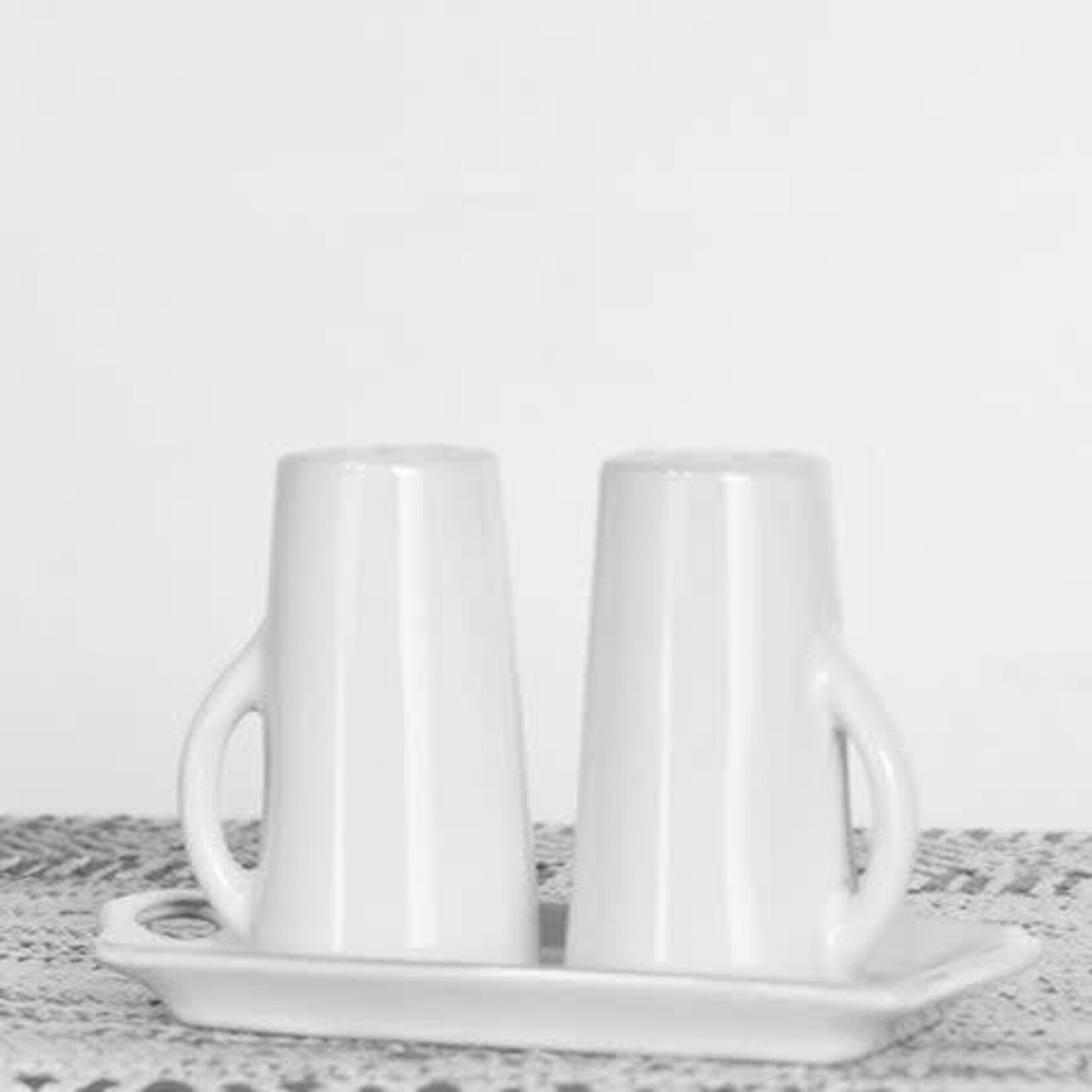 Salt and Pepper Shakers with Tray, White
